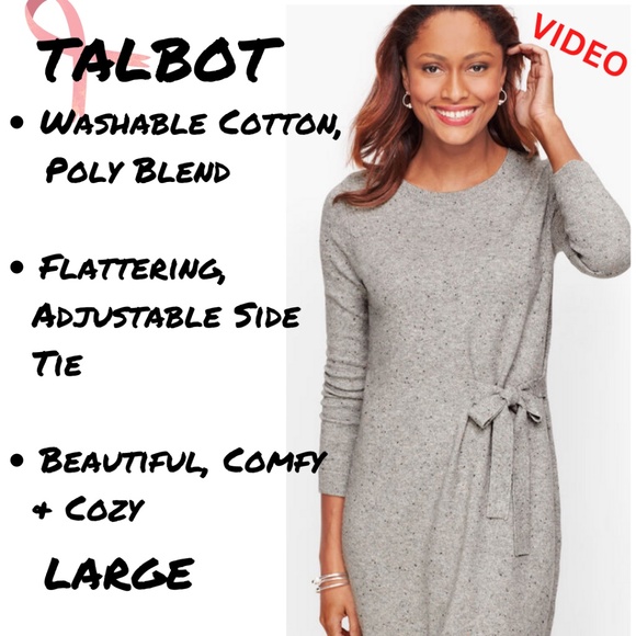 POSH PARTY SPECIAL TALBOT Grey Tweed Side Tie Sweater Dress - Picture 3 of 15